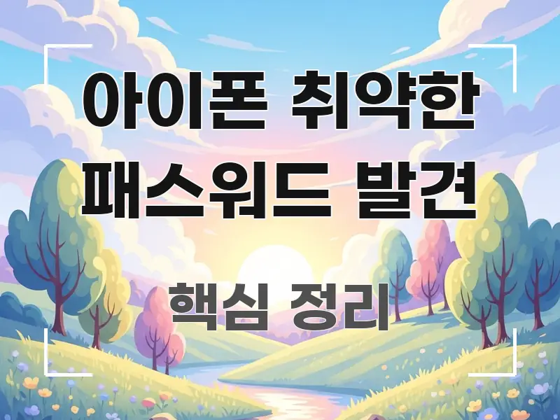 아이폰 취약한 패스워드 발견 핵심 요점 중심의 정보 요약 포스터 - 본문 내용과 연관된 이미지